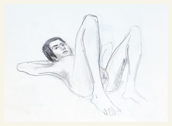 Croquis, liggende mand